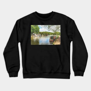 A Narrowboat Moored At Henley Crewneck Sweatshirt